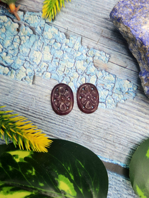Ruby Floral Carved Stone for Earrings or Pendant - A Journey to Grounding and Security