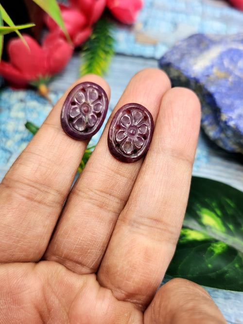 Ruby Floral Carved Stone for Earrings or Pendant - A Journey to Grounding and Security