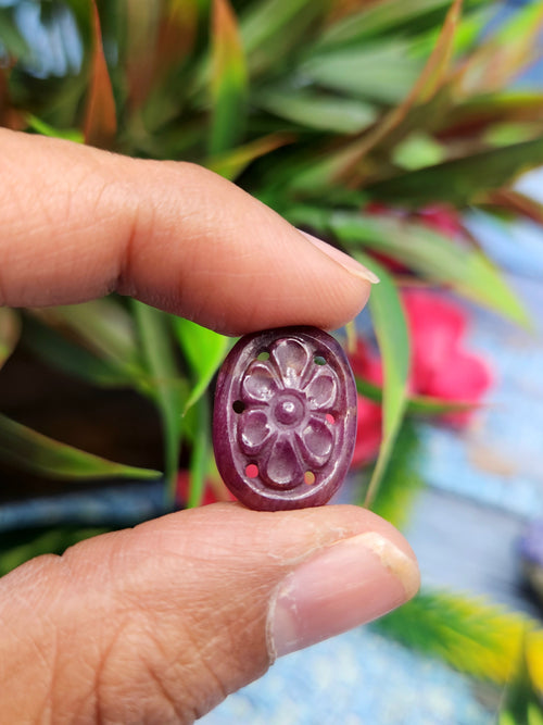 Ruby Floral Carved Stone for Earrings or Pendant - A Journey to Grounding and Security