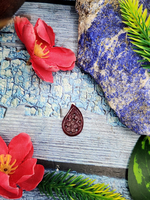 Ruby Floral Carved Stone for Pendant – Timeless Grace | Protection Talisman | Love & Strength | Gift for Her