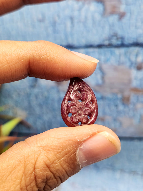Ruby Floral Carved Stone for Pendant – Timeless Grace | Protection Talisman | Love & Strength | Gift for Her