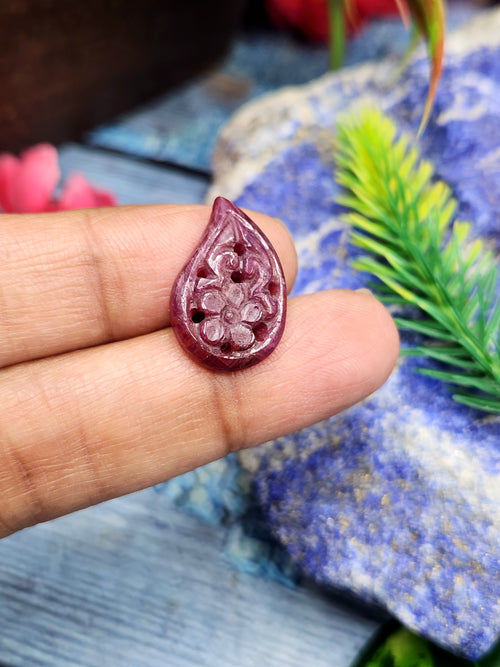 Ruby Floral Carved Stone for Pendant – Timeless Grace | Protection Talisman | Love & Strength | Gift for Her