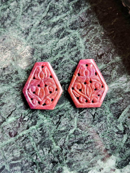 Floral Carved Ruby Stone Pair for Earrings or Pendant - History, Symbolism and Modern Appeal