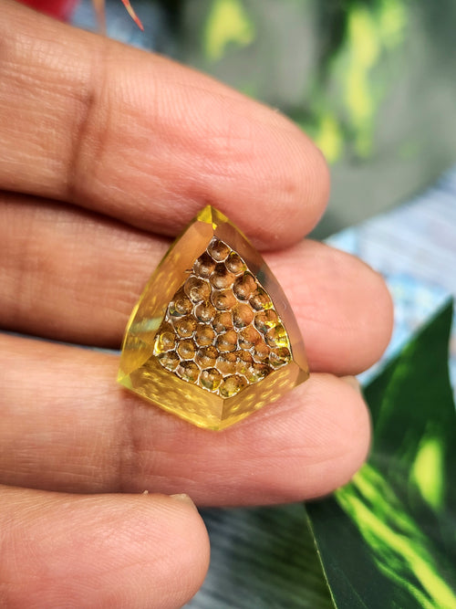 Green Gold Lemon Quartz carved stone for pendant - A Balancing Gemstone for Style and Success | Gemstone Pendant | Birthday Gift | Daughter's Day Gift | Mother's Day Gift