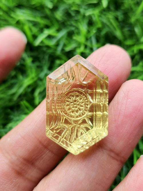 Lemon Quartz Geometric Design Carved Stone for Pendant – Radiant Elegance | Gemstone Pendant | Birthday Gift | Daughter's Day Gift | Mother's Day Gift