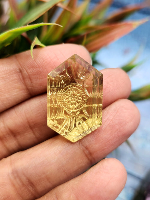 Lemon Quartz Geometric Design Carved Stone for Pendant – Radiant Elegance | Gemstone Pendant | Birthday Gift | Daughter's Day Gift | Mother's Day Gift
