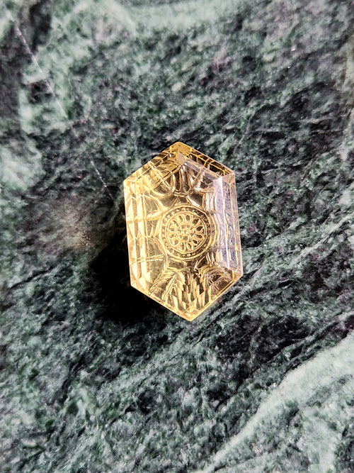 Lemon Quartz Geometric Design Carved Stone for Pendant – Radiant Elegance | Gemstone Pendant | Birthday Gift | Daughter's Day Gift | Mother's Day Gift