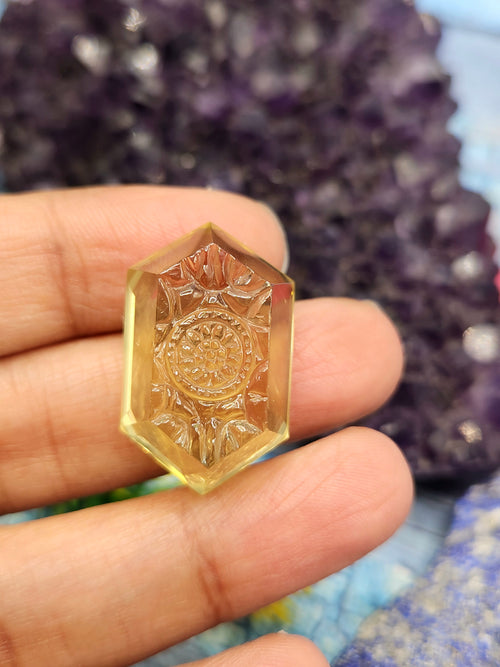 Lemon Quartz Geometric Design Carved Stone for Pendant – Radiant Elegance | Gemstone Pendant | Birthday Gift | Daughter's Day Gift | Mother's Day Gift