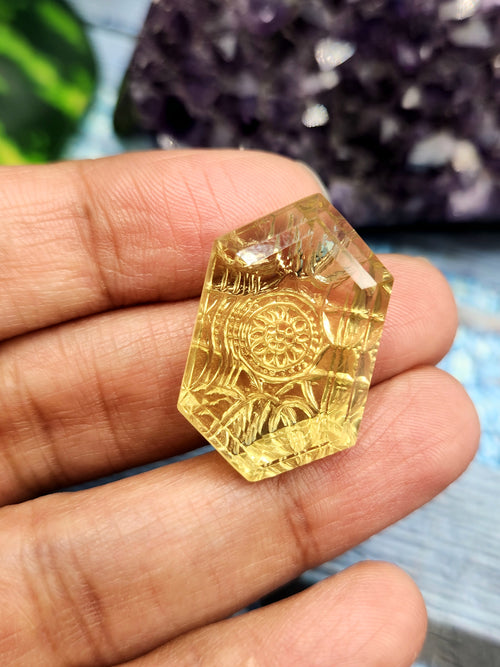 Lemon Quartz Geometric Design Carved Stone for Pendant – Radiant Elegance | Gemstone Pendant | Birthday Gift | Daughter's Day Gift | Mother's Day Gift