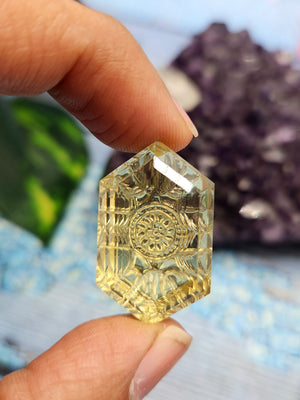 Lemon Quartz Geometric Design Carved Stone for Pendant – Radiant Elegance | Gemstone Pendant | Birthday Gift | Daughter's Day Gift | Mother's Day Gift