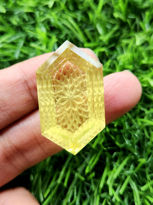 Lemon Quartz Geometric Design Carved Stone for Pendant – Radiant Elegance | Gemstone Pendant | Birthday Gift | Daughter's Day Gift | Mother's Day Gift