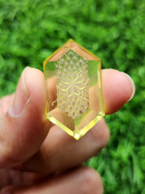Lemon Quartz Geometric Design Carved Stone for Pendant – Radiant Elegance | Gemstone Pendant | Birthday Gift | Daughter's Day Gift | Mother's Day Gift