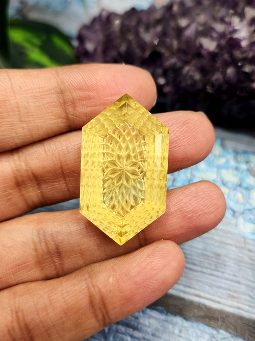 Lemon Quartz Geometric Design Carved Stone for Pendant – Radiant Elegance | Gemstone Pendant | Birthday Gift | Daughter's Day Gift | Mother's Day Gift