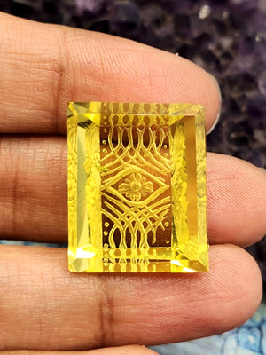 Green Gold Lemon Quartz Geometric Design Carved Stone for Pendant – Radiant Elegance | Gemstone Pendant | Birthday Gift | Daughter's Day Gift | Mother's Day Gift