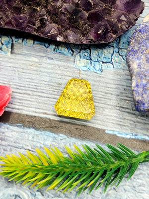 Green Gold Lemon Quartz Geometric Design Carved Stone for Pendant – Radiant Elegance | Gemstone Pendant | Birthday Gift | Daughter's Day Gift | Mother's Day Gift
