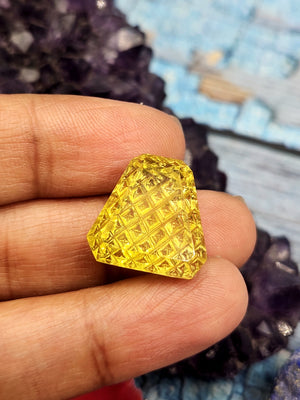 Green Gold Lemon Quartz Geometric Design Carved Stone for Pendant – Radiant Elegance | Gemstone Pendant | Birthday Gift | Daughter's Day Gift | Mother's Day Gift