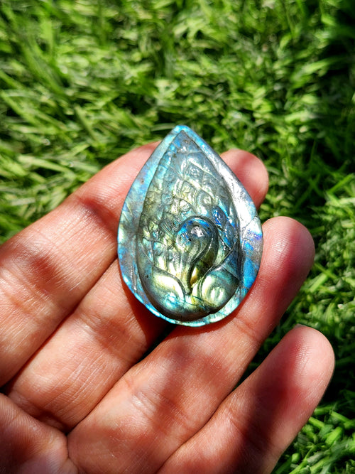 Labradorite Peacock Design Carving For Pendant: A Mystical Shield of Protection & Divine Beauty | Weighing 12 gms