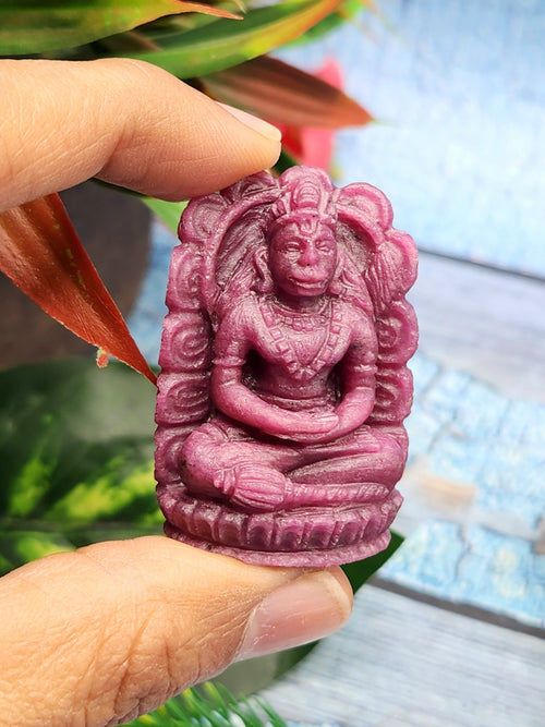 Lord Hanuman Carving in Ruby Stone - A Divine Guardian Against Negative Energy | 1.6 inches and 212 carats