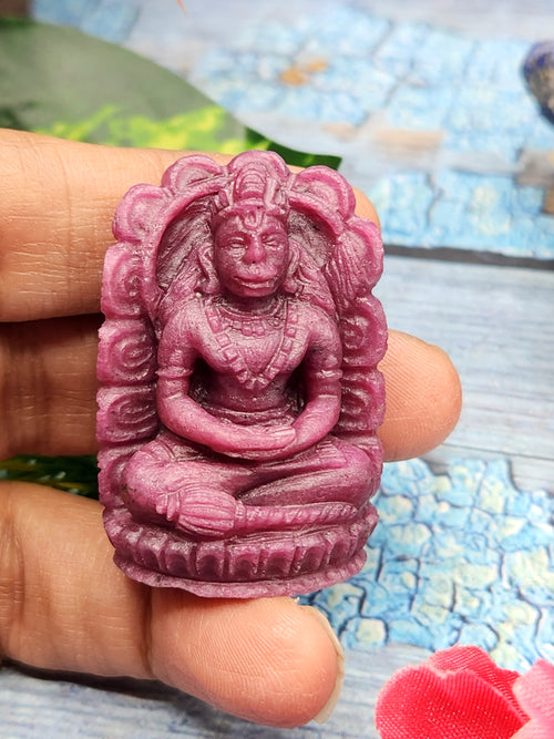 Lord Hanuman Carving in Ruby Stone - A Divine Guardian Against Negative Energy | 1.6 inches and 212 carats