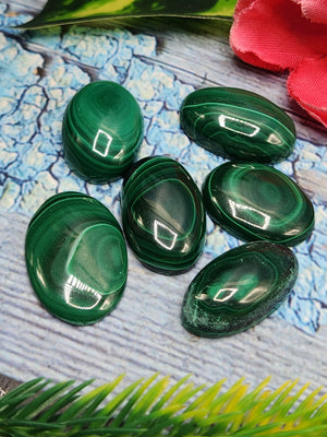 Malachite Cabochons Oval-Shaped Loose Gemstones - Beauty, Luck and Confidence in Every Facet - Lot of 6 units
