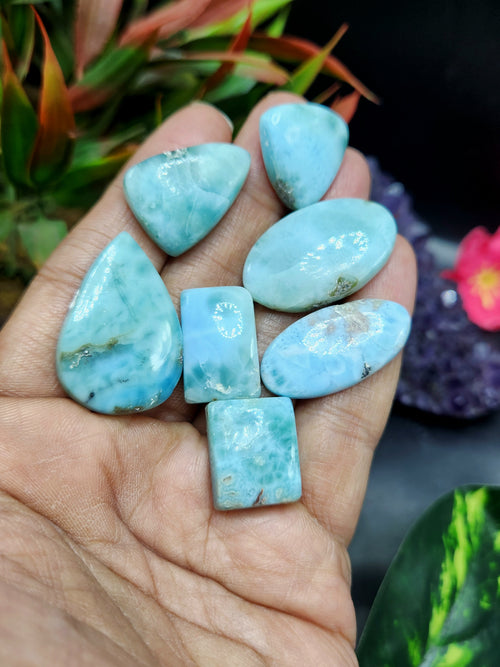 Larimar Cabochons Mix Shaped Loose Gemstone – A Perfect Choice for Jewelry Making & Spiritual Healing - Lot of 7 units
