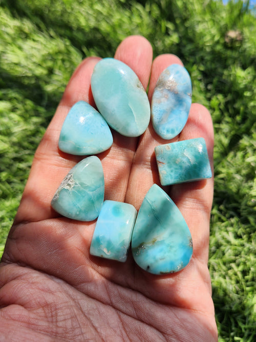 Larimar Cabochons Mix Shaped Loose Gemstone – A Perfect Choice for Jewelry Making & Spiritual Healing - Lot of 7 units