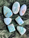 Larimar Cabochons Mix Shaped Loose Gemstone – A Perfect Choice for Jewelry Making & Spiritual Healing - Lot of 7 units