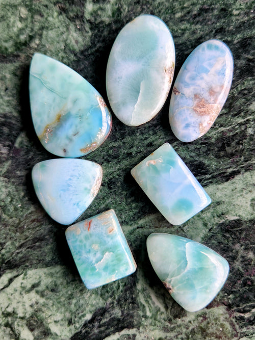 Larimar Cabochons Mix Shaped Loose Gemstone – A Perfect Choice for Jewelry Making & Spiritual Healing - Lot of 7 units