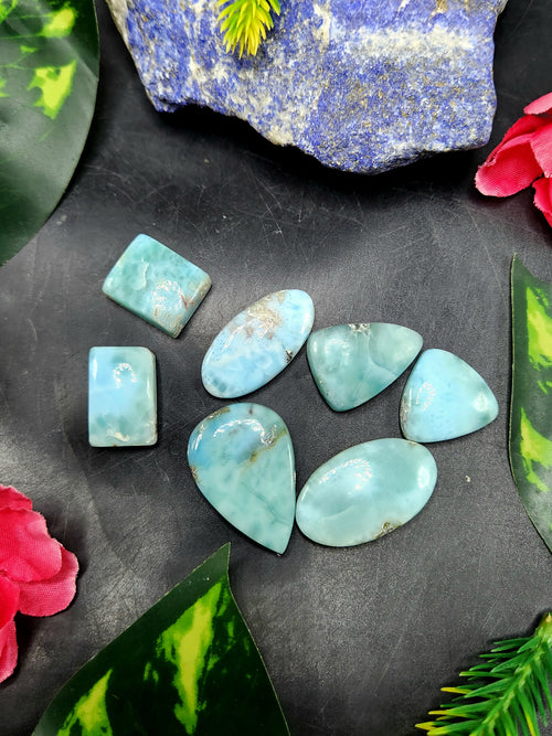 Larimar Cabochons Mix Shaped Loose Gemstone – A Perfect Choice for Jewelry Making & Spiritual Healing - Lot of 7 units