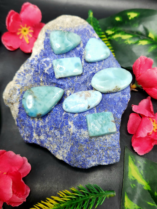 Larimar Cabochons Mix Shaped Loose Gemstone – A Perfect Choice for Jewelry Making & Spiritual Healing - Lot of 7 units