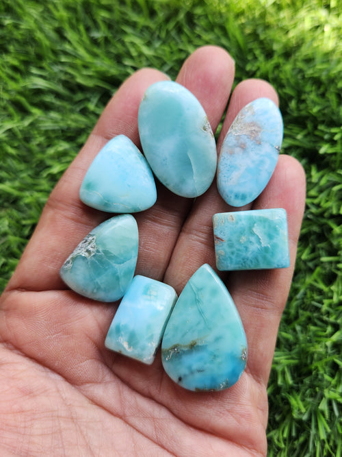 Larimar Cabochons Mix Shaped Loose Gemstone – A Perfect Choice for Jewelry Making & Spiritual Healing - Lot of 7 units