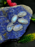 Rainbow Moonstone Cabochons with Blue Flash – Oval Shaped Loose Gemstones for Jewelry Making - Lot of 5 units