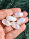 Rainbow Moonstone Cabochons with Blue Flash – Oval Shaped Loose Gemstones for Jewelry Making - Lot of 5 units
