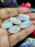 Rainbow Moonstone Cabochons with Blue Flash – Oval Shaped Loose Gemstones for Jewelry Making - Lot of 5 units