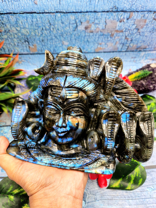 Lord Shiva Head in Labradorite Stone - Embrace the Power and Beauty of the Divine - 6 inches and 2800 gm