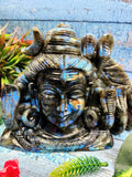 Lord Shiva Head in Labradorite Stone - Embrace the Power and Beauty of the Divine - 6 inches and 2800 gm