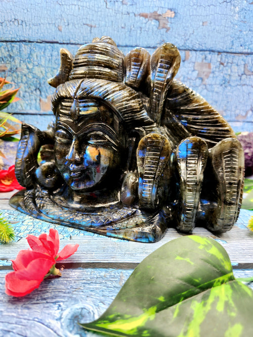Lord Shiva Head in Labradorite Stone - Embrace the Power and Beauty of the Divine - 6 inches and 2800 gm
