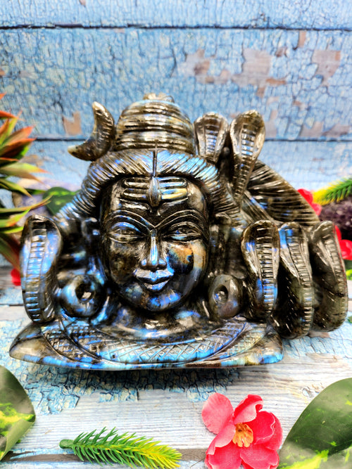 Lord Shiva Head in Labradorite Stone - Embrace the Power and Beauty of the Divine - 6 inches and 2800 gm