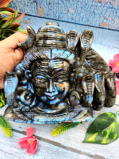 Lord Shiva Head in Labradorite Stone - Embrace the Power and Beauty of the Divine - 6 inches and 2800 gm
