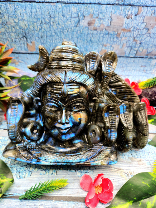 Lord Shiva Head in Labradorite Stone - Embrace the Power and Beauty of the Divine - 6 inches and 2800 gm