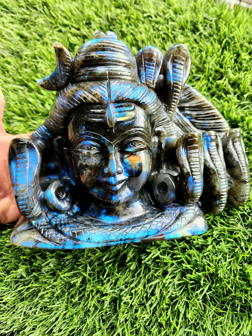 Lord Shiva Head in Labradorite Stone - Embrace the Power and Beauty of the Divine - 6 inches and 2800 gm