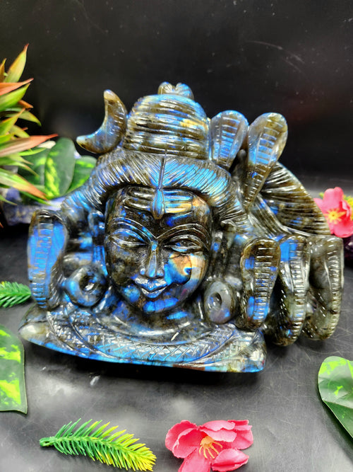 Lord Shiva Head in Labradorite Stone - Embrace the Power and Beauty of the Divine - 6 inches and 2800 gm