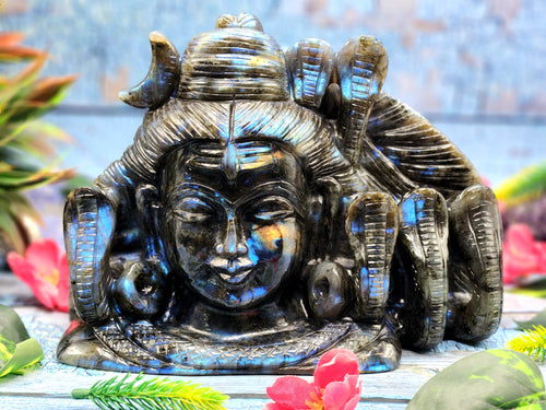 Lord Shiva Head in Labradorite Stone - Embrace the Power and Beauty of the Divine - 6 inches and 2800 gm