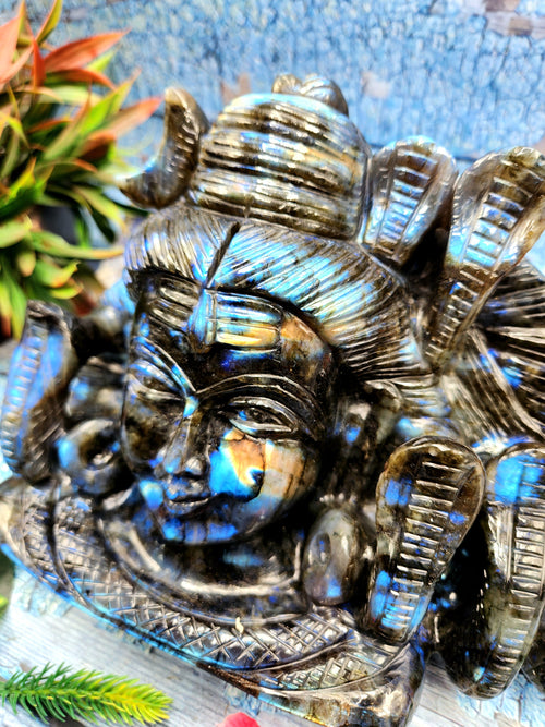 Lord Shiva Head in Labradorite Stone - Embrace the Power and Beauty of the Divine - 6 inches and 2800 gm