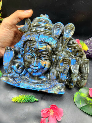 Lord Shiva Head in Labradorite Stone - Embrace the Power and Beauty of the Divine - 6 inches and 2800 gm