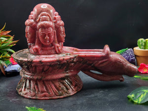 Panchmukhi Shiva Lingam/ Shivling in Rhodonite Stone: A Divine Masterpiece of Spiritual Harmony and Healing