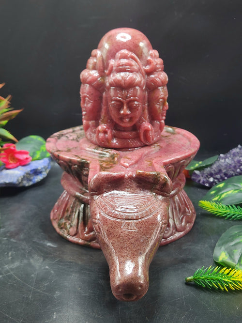 Panchmukhi Shiva Lingam/ Shivling in Rhodonite Stone: A Divine Masterpiece of Spiritual Harmony and Healing
