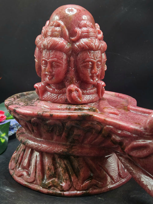 Panchmukhi Shiva Lingam/ Shivling in Rhodonite Stone: A Divine Masterpiece of Spiritual Harmony and Healing