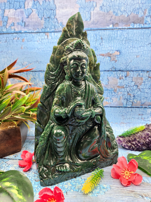 Kwan Yin Carving in Colombian Jade – A Symbol of Peace and Compassion | Reiki/Chakra/Healing/Energy | Home Decor