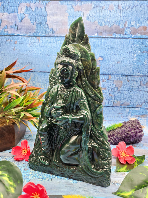 Kwan Yin Carving in Colombian Jade – A Symbol of Peace and Compassion | Reiki/Chakra/Healing/Energy | Home Decor